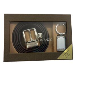 Men's Gift Set - Gift Box Brown Faux Leather Belt & Silver Keychain - New In Box